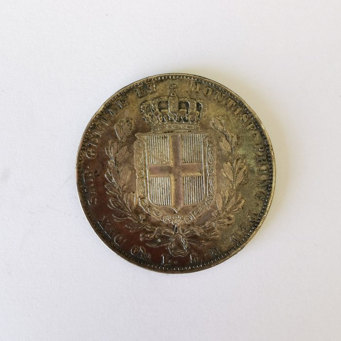 Italien, Kongeriget af Sardinien Carlo Alberto. 5 Lire 1844 Genova  (Ingen mindstepris)