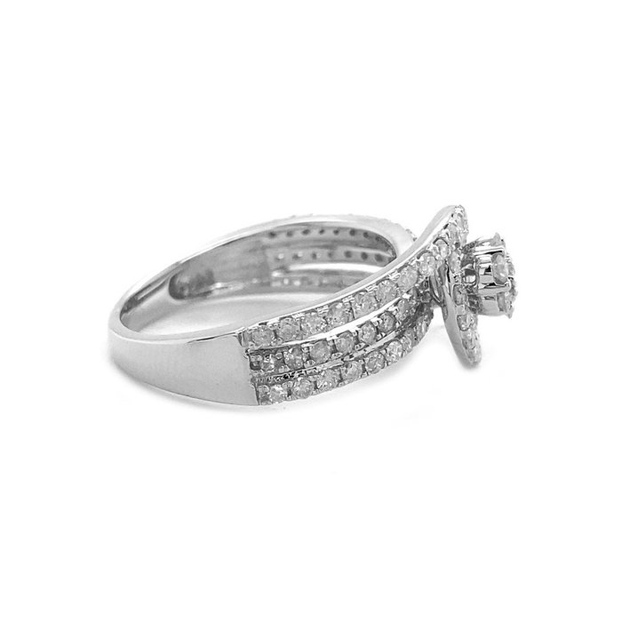 Ring - 14 karat Hvidguld -  0.89ct. tw. Diamant (Natur)