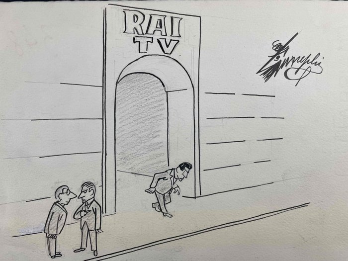 Guareschi, Giovannino - 1 Original drawing - RAI TV - Il criminale televisivo - 1964