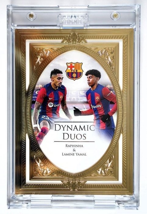 2023/24 Futera 23KT Gold Frame Raphinha  Lamine Yamal 1/1 One of One Dynamic Duos - Rookie - 1 Card - Næsten så god som ny (NM)