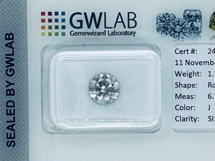 1 pcs Diamant  (Natur)  - 1.16 ct - Rund - J - SI1 - Gemewizard Gemological Laboratory (GWLab)