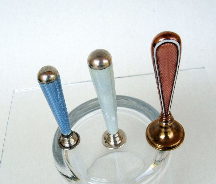 Guilloche Enamel Wax Seals - Skrivebordsæt - Sterling sølv