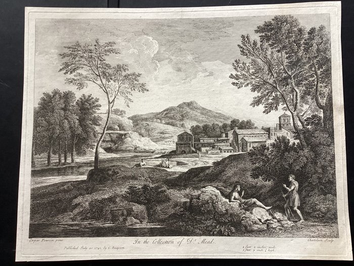 Gaspard Dughet (1615-1675) after, engraved by Jean Baptiste Chatelain (1710-1758) - Classical Landscape