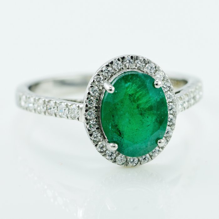 Ring Platin -  2.01ct. tw. Smaragd - Diamant - Zambia Oprindelse Emerald