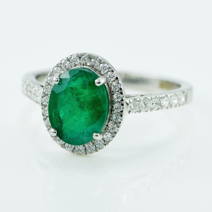 Ring Platin -  2.01ct. tw. Smaragd - Diamant - Zambia Oprindelse Emerald