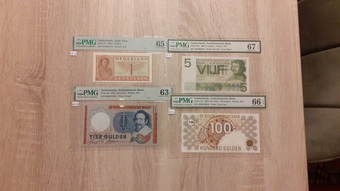 Holland. - 4 banknotes - all graded - various dates  (Ingen mindstepris)