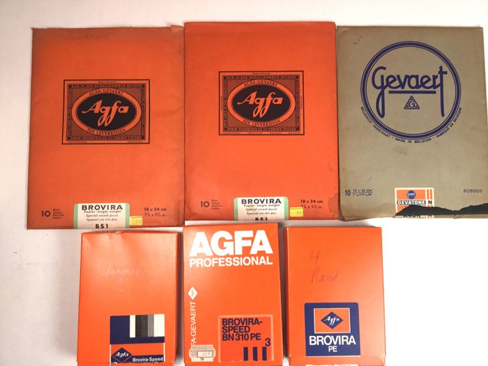 Agfa, Gevaert, Guilleminot, Hammer, Ilford, Eastman, Ortho - Brovira, Gevachrome, Lupex, Dinox - kavel vintage Fotopapir