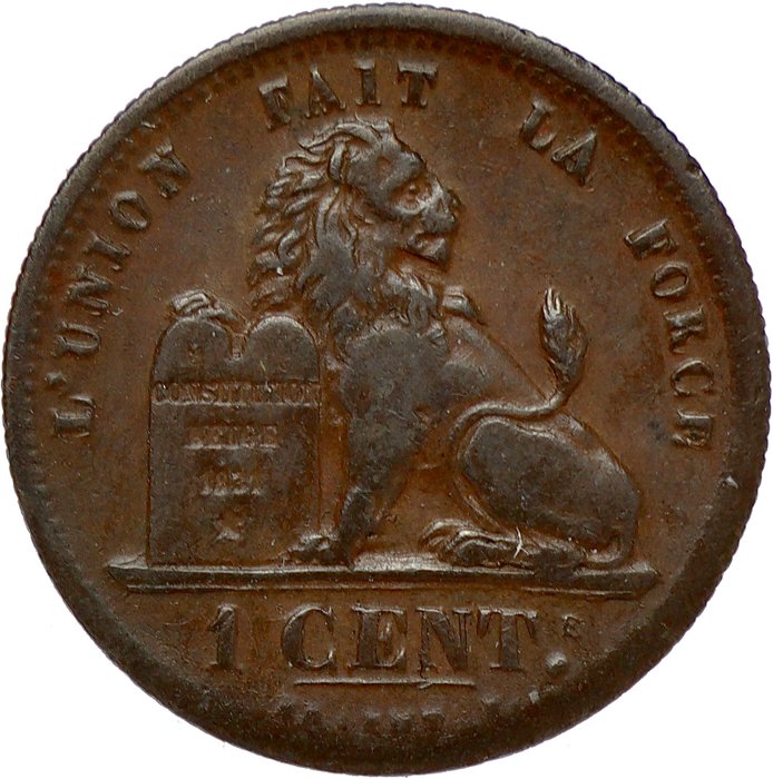 Belgien. Leopold I (1831-1865). 1 Centime 1833 over 32 - wide rim (brede listel) - struck on Dutch ½ Cent of Willem I