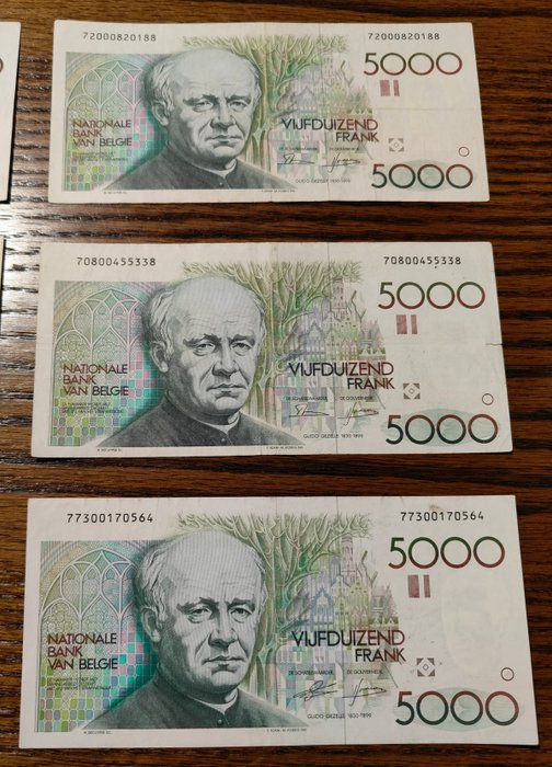 Belgien. - 7 x 5000 Francs ND (1982-92) - 2 verschillende handtekeningen - Pick 145  (Ingen mindstepris)