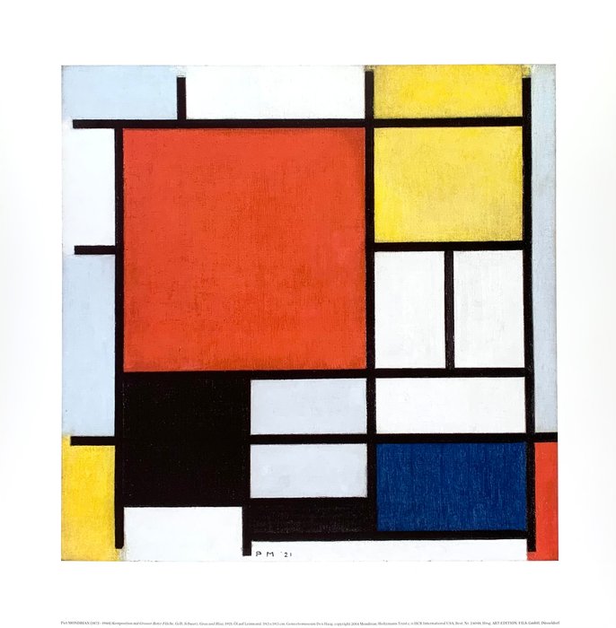 Piet Mondrian - Composition yellow, black, gray, blue - Artprint 70 x 70 cm