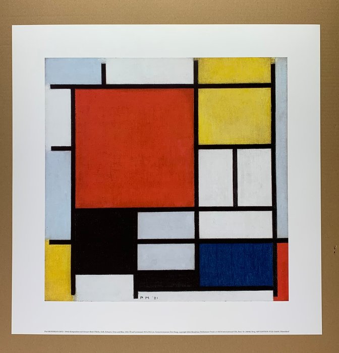 Piet Mondrian - Composition yellow, black, gray, blue - Artprint 70 x 70 cm