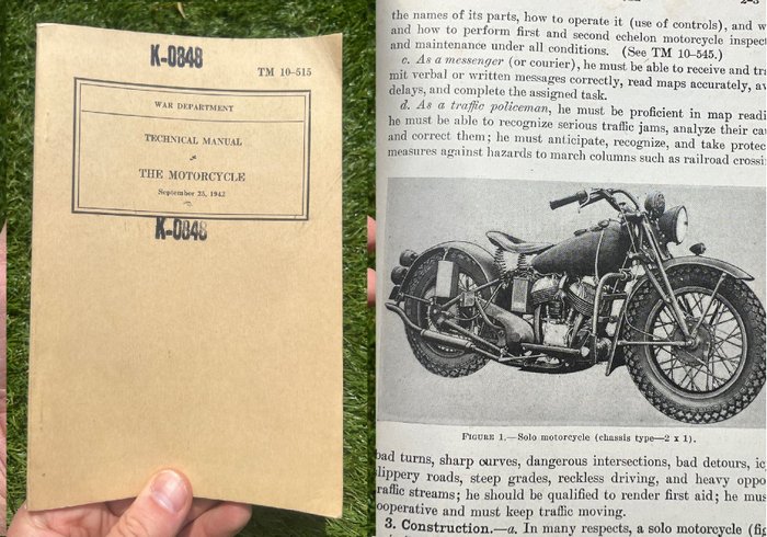 United States of America - WW2 US Army Harley Davidson Liberator / Indian Motorcycle Handbook - technical maintenance handbook / manual - 1942