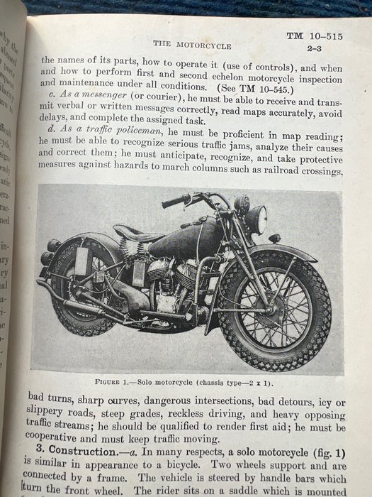 United States of America - WW2 US Army Harley Davidson Liberator / Indian Motorcycle Handbook - technical maintenance handbook / manual - 1942