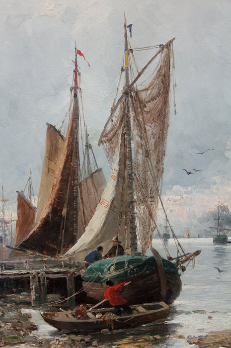 Adolf Kaufmann (1848/58? - 1916) - Fishing boats off Vlissingen / Holland