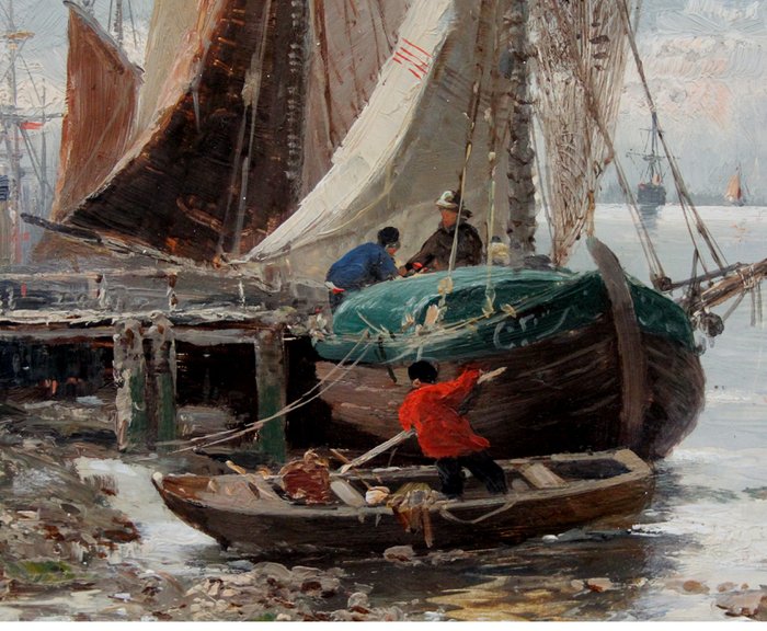 Adolf Kaufmann (1848/58? - 1916) - Fishing boats off Vlissingen / Holland