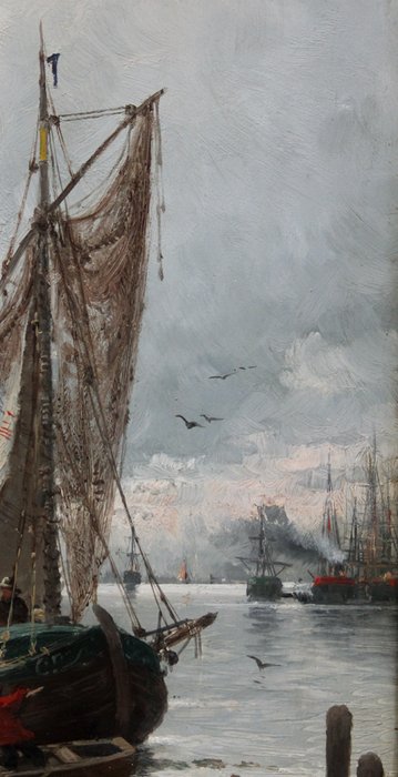 Adolf Kaufmann (1848/58? - 1916) - Fishing boats off Vlissingen / Holland