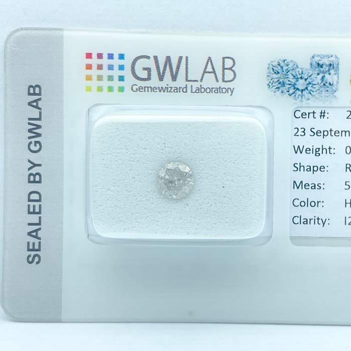 Ingen mindstepris - 1 pcs Diamant  (Natur)  - 0.56 ct - Rund - H - I2 - Gemewizard Gemological Laboratory (GWLab)