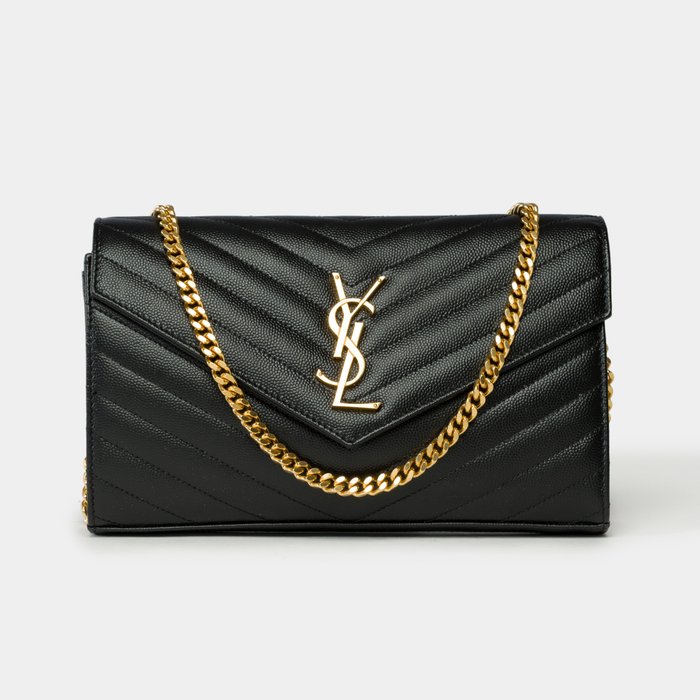 Yves Saint Laurent - YSL Pochette Cassandre classic shoulder bag in Black grained calf leather GHW - Skuldertaske