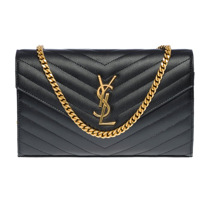 Yves Saint Laurent - YSL Pochette Cassandre classic shoulder bag in Black grained calf leather GHW - Skuldertaske