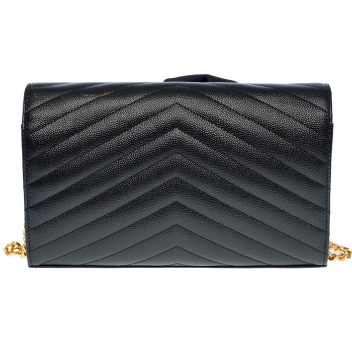 Yves Saint Laurent - YSL Pochette Cassandre classic shoulder bag in Black grained calf leather GHW - Skuldertaske