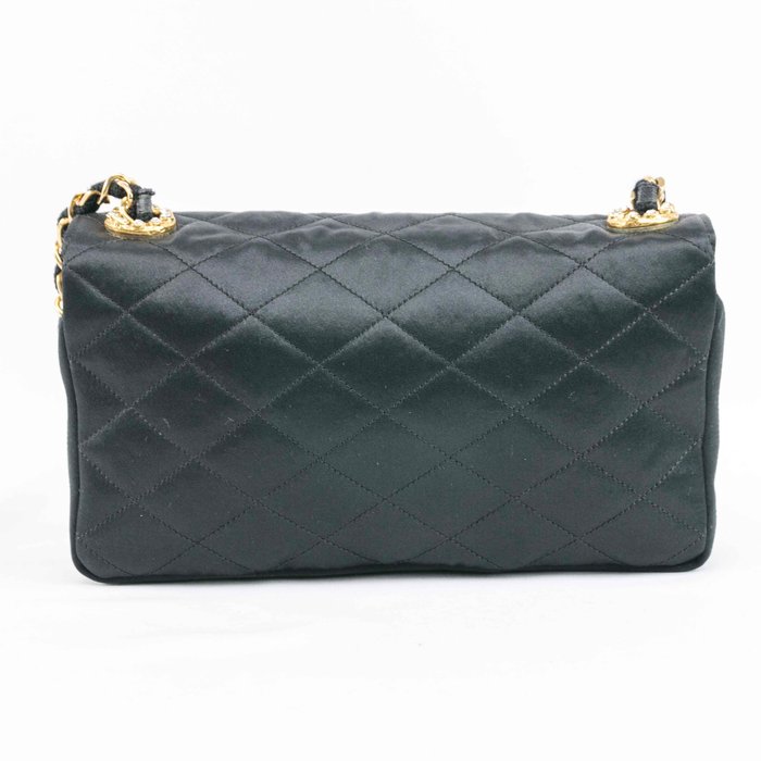 Chanel - CHANEL Satin Quilted Crystal CC Evening Flap Black - Håndtaske