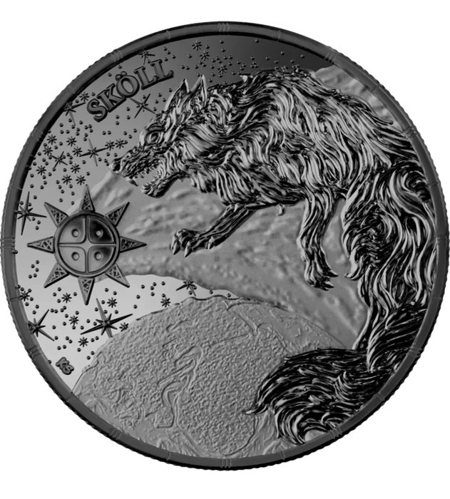 Tyskland. 5 Mark 2024 Sköll - Ragnarok Black1 Oz (.999) mit COA  (Ingen mindstepris)