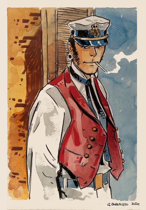 Caracuzzo, Giancarlo - 1 Original colour drawing - Corto Maltese - Omaggio a Pratt - 2024