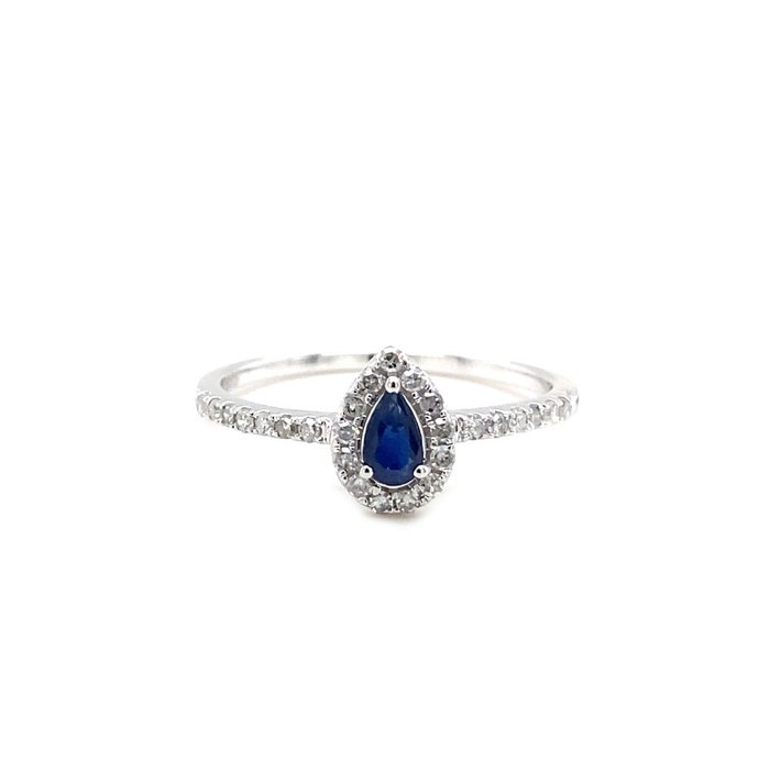 14 karat Hvidguld - Ring - 023 ct Safir - Diamanter - 020 CT