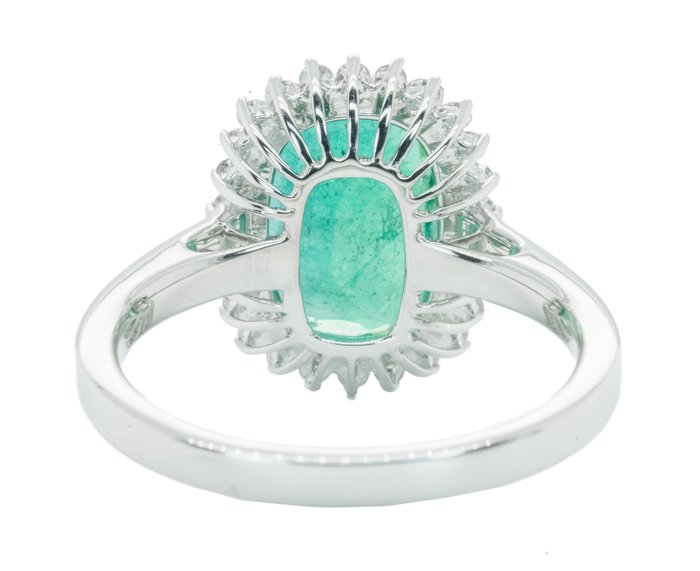 Ingen mindstepris - Ring - 18 kraat Hvidguld, Intens/Vivid Green (Zambia) -  3.42ct. tw. Smaragd - Diamant - 0,29ct - SI