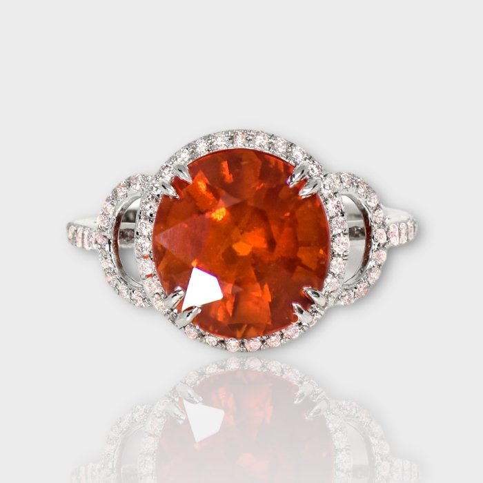 Ingen mindstepris - Forlovelsesring - 14 karat Hvidguld -  8.08ct. tw. Spessartin - Diamant - IGI 7,70 ct Vivid Fanta