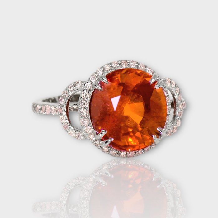 Ingen mindstepris - Forlovelsesring - 14 karat Hvidguld -  8.08ct. tw. Spessartin - Diamant - IGI 7,70 ct Vivid Fanta