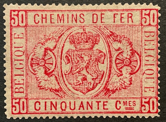 Belgien 1879/1882 - Jernbanestempel National Coat of Arms - 1 udgave - 50 centimes Pink - Smukt center - POSTFRIS - OBP TR4 - certificaat Corneille Soeteman