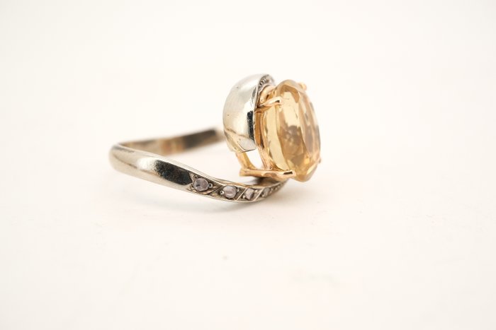 Ring - 19,2 kt. Hvidguld Citrin - Diamant