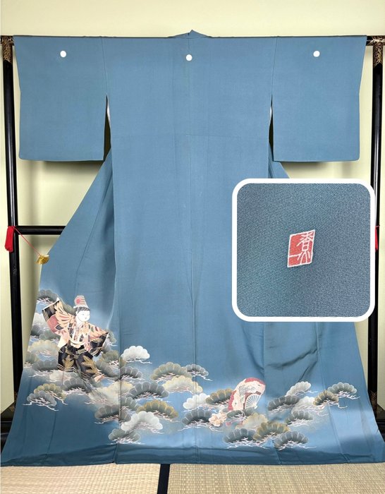 Hand Painted Kimono with Artist's Stamp - Kimono - Vintage