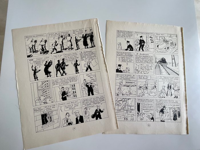 Tintin - Tintin en Amérique  - 2 pages  en Édition Alternée - 2 Trykte udgaver - alternativ udgave af 1945