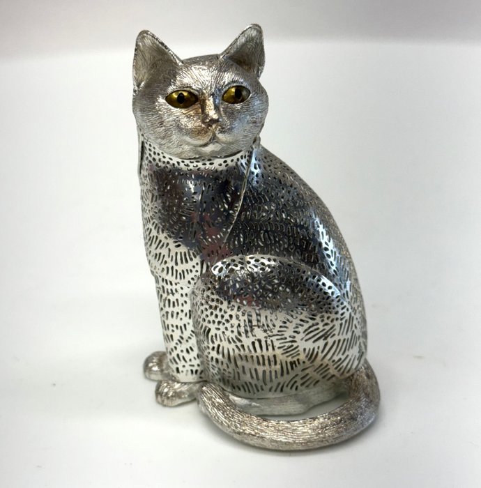 Christofle Lumiere D'Argent Verzilverd Kattenbeeldje. - Statuette - Forsølvet