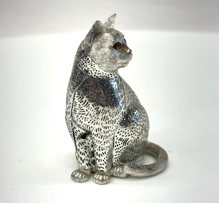 Christofle Lumiere D'Argent Verzilverd Kattenbeeldje. - Statuette - Forsølvet