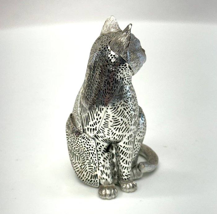 Christofle Lumiere D'Argent Verzilverd Kattenbeeldje. - Statuette - Forsølvet