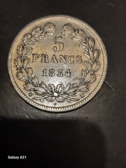 Frankrig. Ludvig-Filip 1. (1830-1848). 5 Francs 1834-M, Toulouse  (Ingen mindstepris)