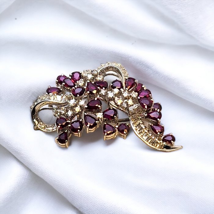 Broche Vintage 14k guld broche diamanter rubiner