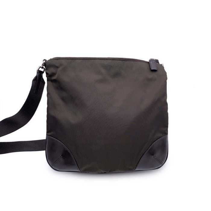 Prada - Brown Nylon and Leather Tessuto Messenger Crossbody Bag - Skuldertaske