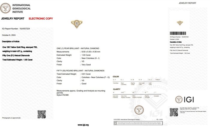 Ring - 18 kraat Gulguld -  1.65ct. tw. Diamant (Natur) - Diamant - Fantastisk Ring