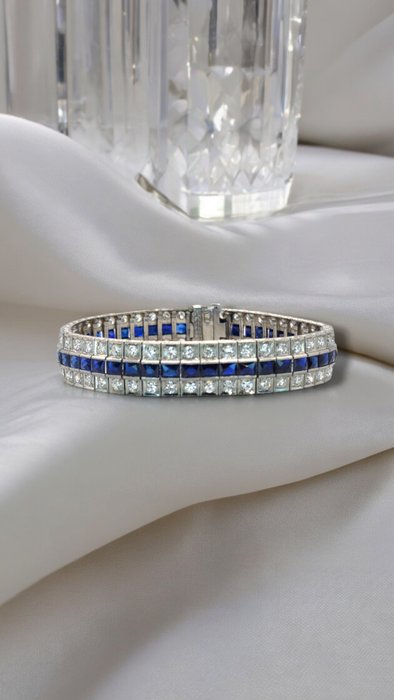 Armbånd Platin, Art Deco Platinium og 7 karat diamantarmbånd omkring 1930'erne -  7.00ct. tw. Diamant (Natur)