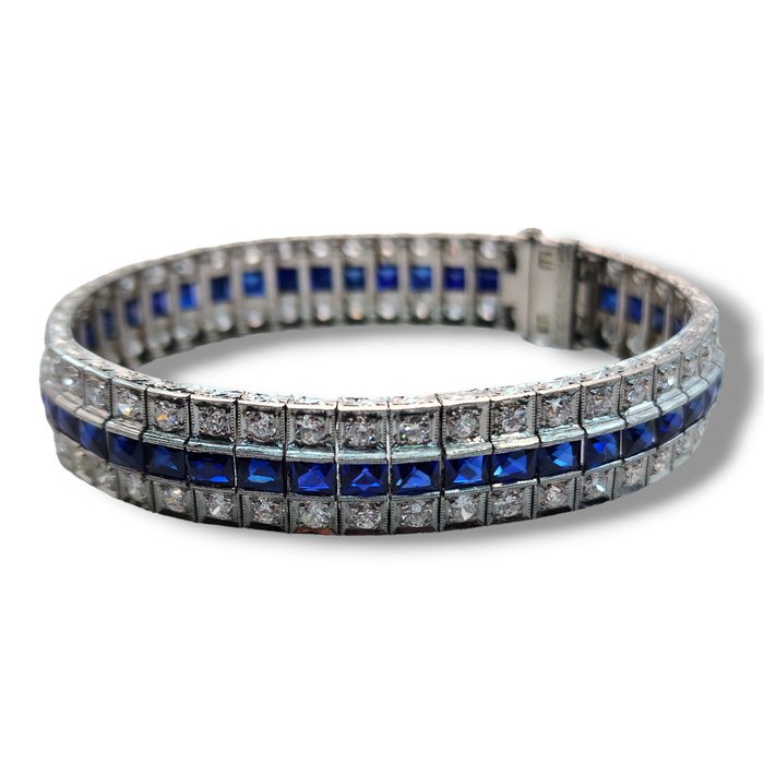 Armbånd Platin, Art Deco Platinium og 7 karat diamantarmbånd omkring 1930'erne -  7.00ct. tw. Diamant (Natur)