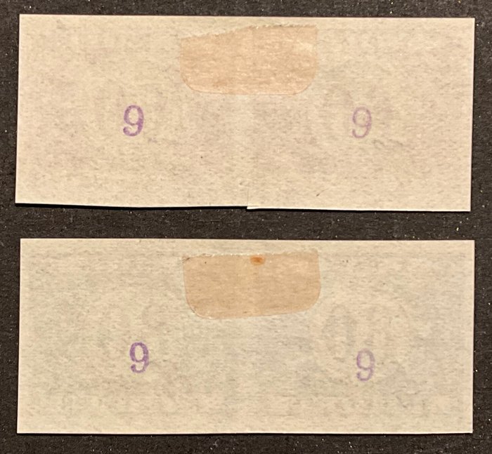 Belgien 1922 - Frimærker - 60c Rød + 80c Grå - UNPERTENED i par med SPECIMEN - TX 40ND - TX 42ND