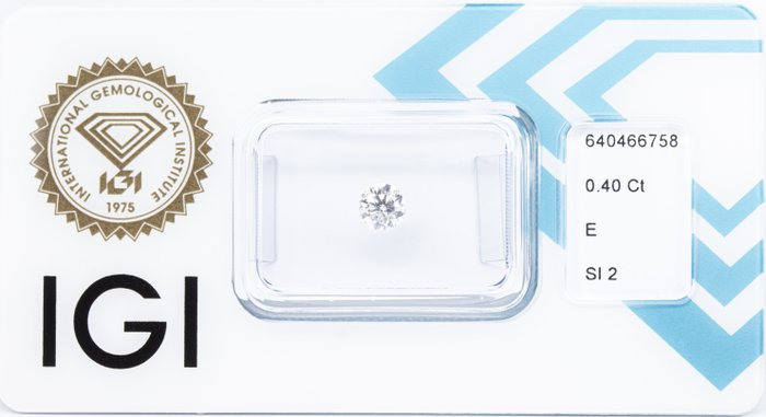 Ingen mindstepris - 1 pcs Diamant  (Natur)  - 0.40 ct - Rund - E - SI2 - International Gemological Institute (IGI)