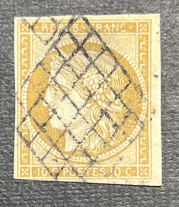 Frankrig 1849 - Classic France Cérès 10c bistre obl grid rating 365 - Yvert Tellier 1