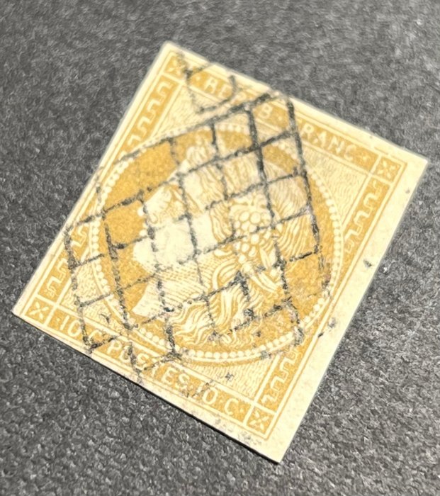 Frankrig 1849 - Classic France Cérès 10c bistre obl grid rating 365 - Yvert Tellier 1