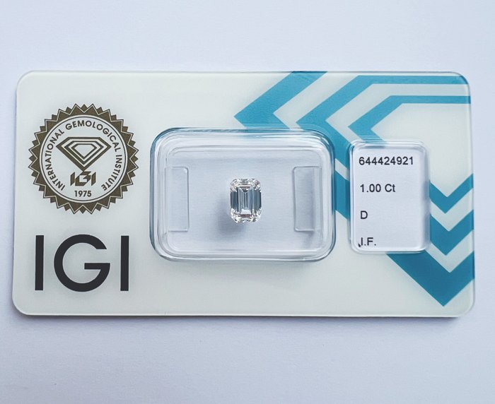 1 pcs Diamant  (Natur)  - 1.00 ct - Smaragd - D (farveløs) - IF - International Gemological Institute (IGI) - *VG EX*