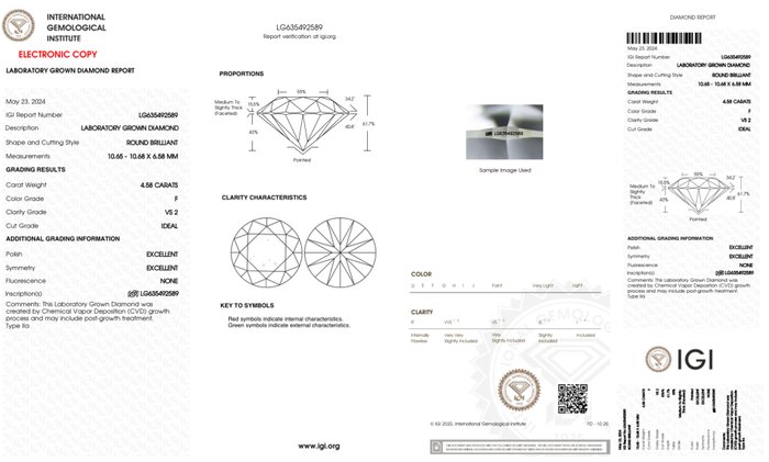 Ingen mindstepris - Ring Platin -  4.58ct. tw. Diamant (Laboratoriedyrket) - IGI-certificeret - ideel snit